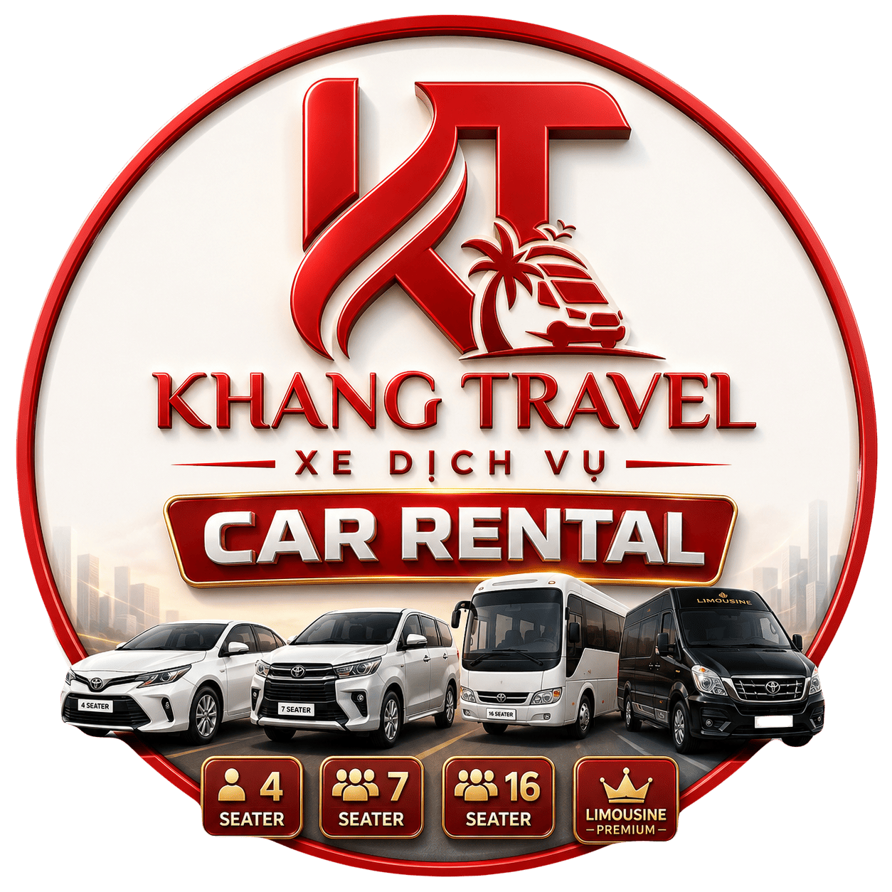 Dịch vụ vận tải du lịch và cho thuê xe KHANG TRAVEL – Hợp Đồng Xe Dịch Vụ 4 Chỗ, 7 Chỗ, 9 Chỗ, 16 Chỗ, 29 Chỗ tại Hồ Chí Minh | Khang Travel – Tourist transportation and car rental services – Contracted service vehicles with 4, 7, 9, 16, and 29 seats in Ho Chi Minh City.