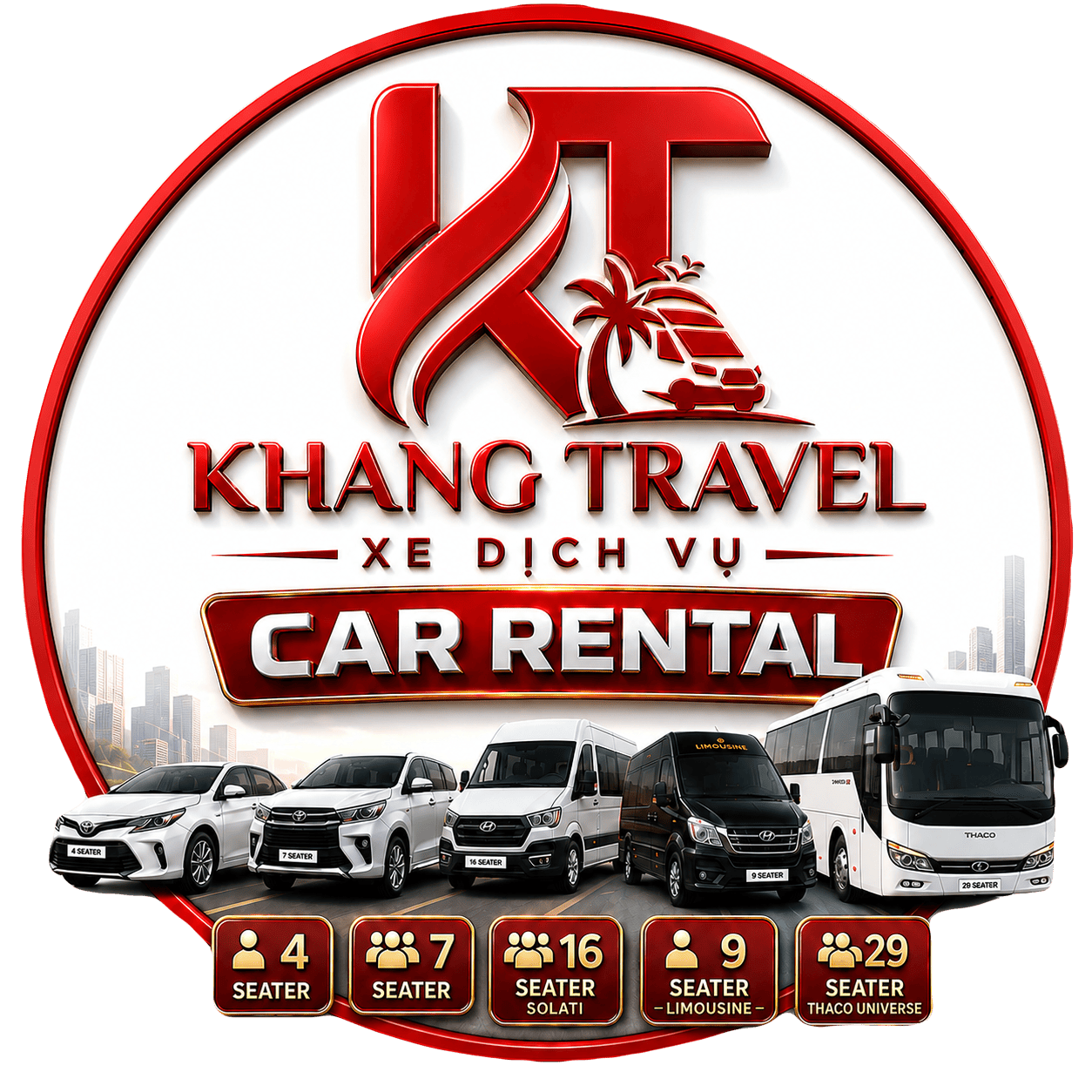 Vận Tải Du Lịch Trọn Gói KHANG TRAVEL – Hợp Đồng Xe Dịch Vụ 4 Chỗ, 7 Chỗ, 9 Chỗ, 16 Chỗ, 29 Chỗ tại Hồ Chí Minh | Khang Travel – Tourist Transportation and Car Rental services – Contracted service vehicles with 4, 7, 9, 16, and 29 seats in Ho Chi Minh City.